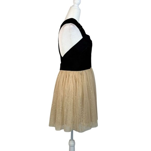 Black & Gold Windsor Backless Party Dress With Glitter Tulle Overlay Size L - Picture 3 of 9